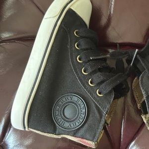 Burberry kids canvas high top sneaker black and white EU 26
